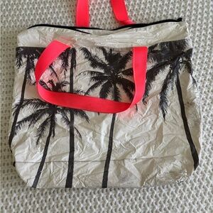 ALOHA Collection Palm Print Tote with Neon Pink Straps